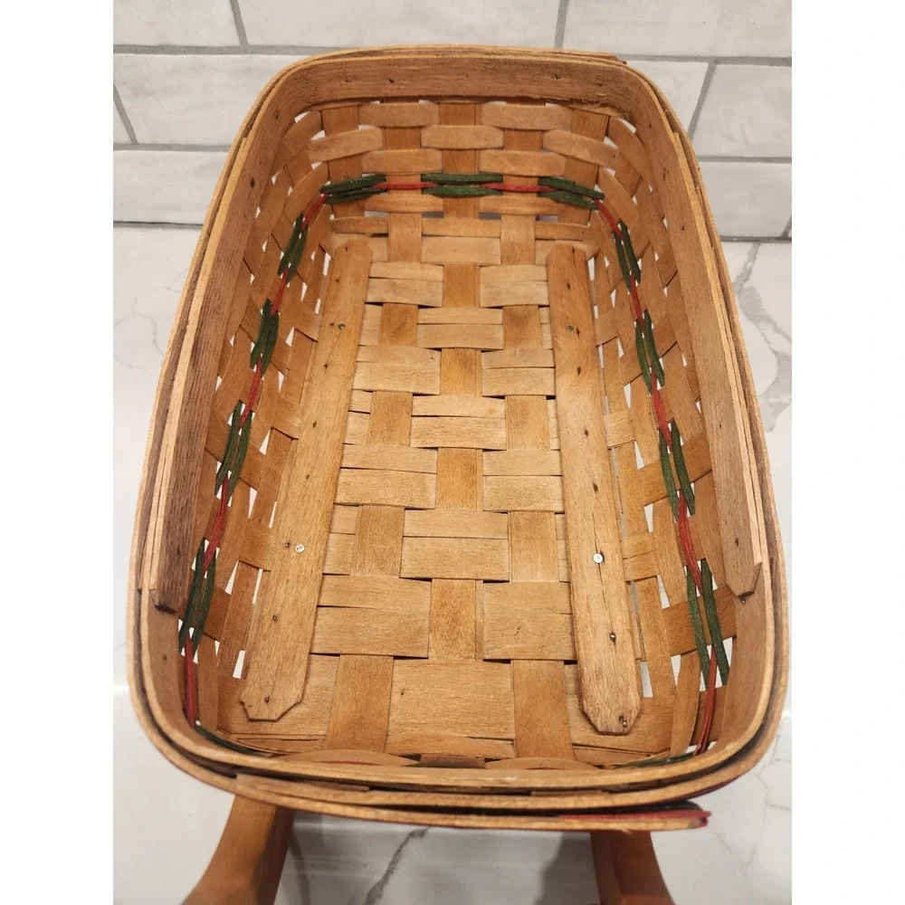 1990 Hand Woven‎ Sleigh Basket on Wood Runners~19th Century Basket Co~Christmas